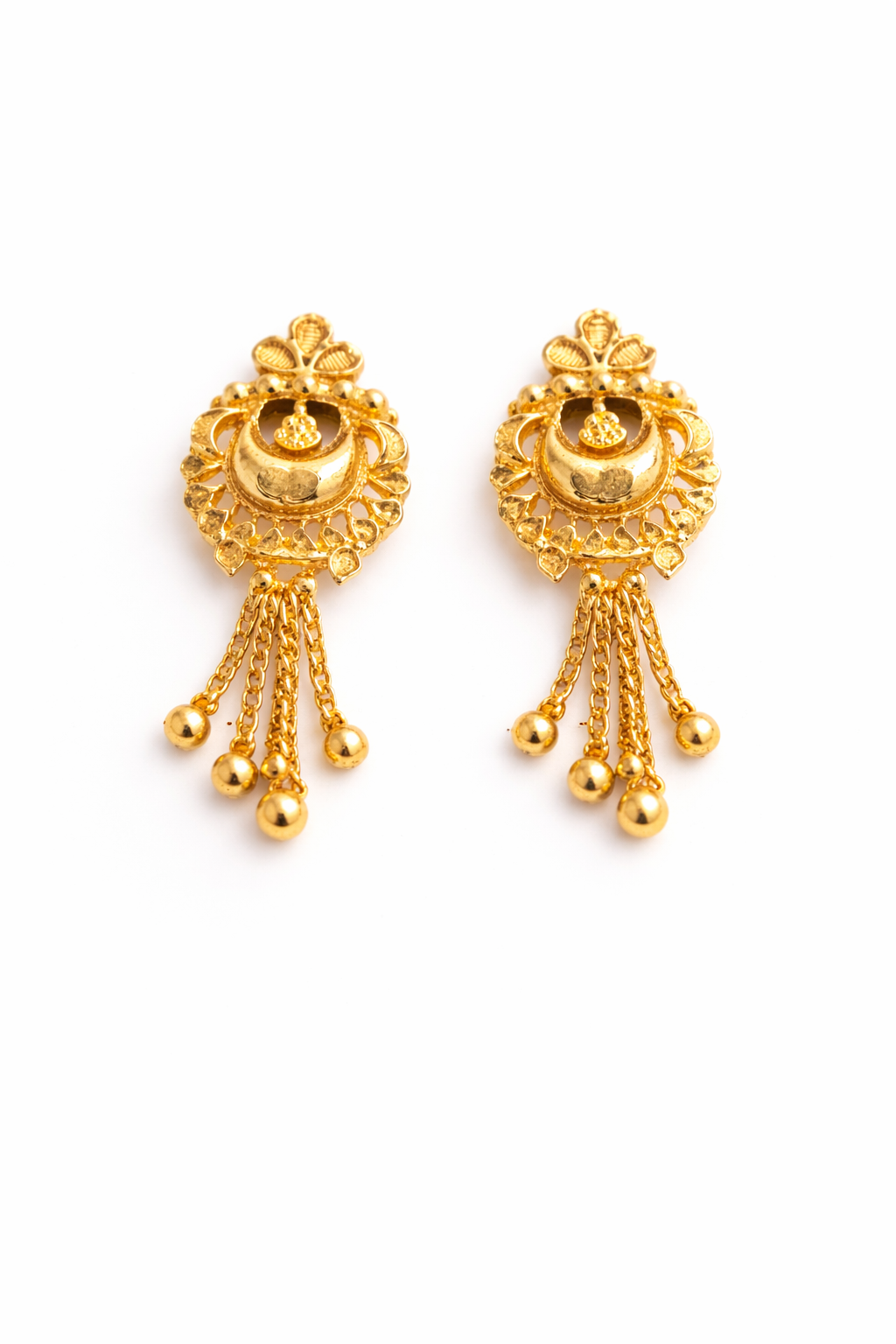 22K Micro Gold Plated Crescent Moon Tassel Earrings – Long-Lasting Gold Forming Jewelry