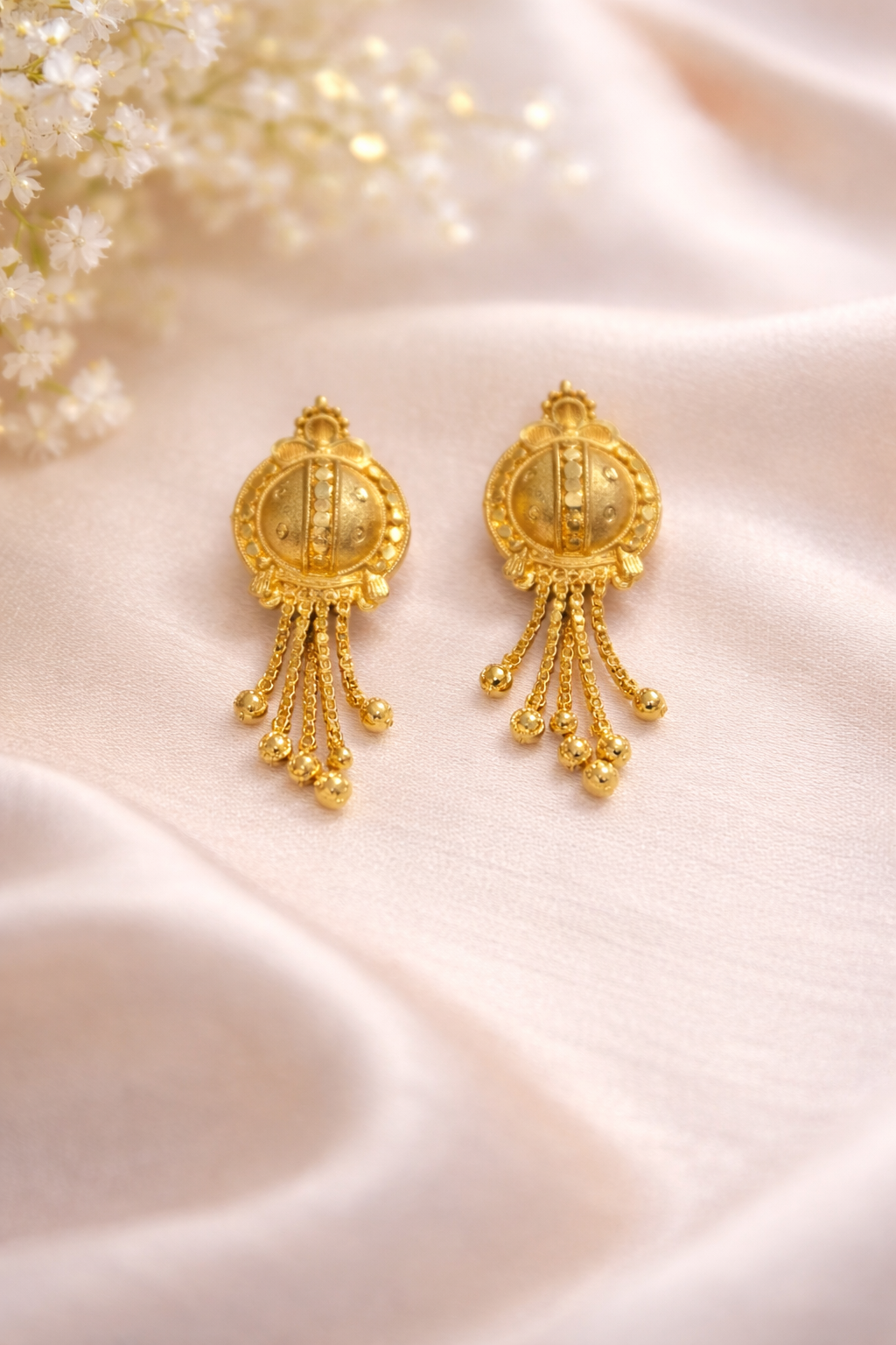Gold Forming Antique Style Tops – Durable Micro Plated Earrings with Gold Bead Dangles
