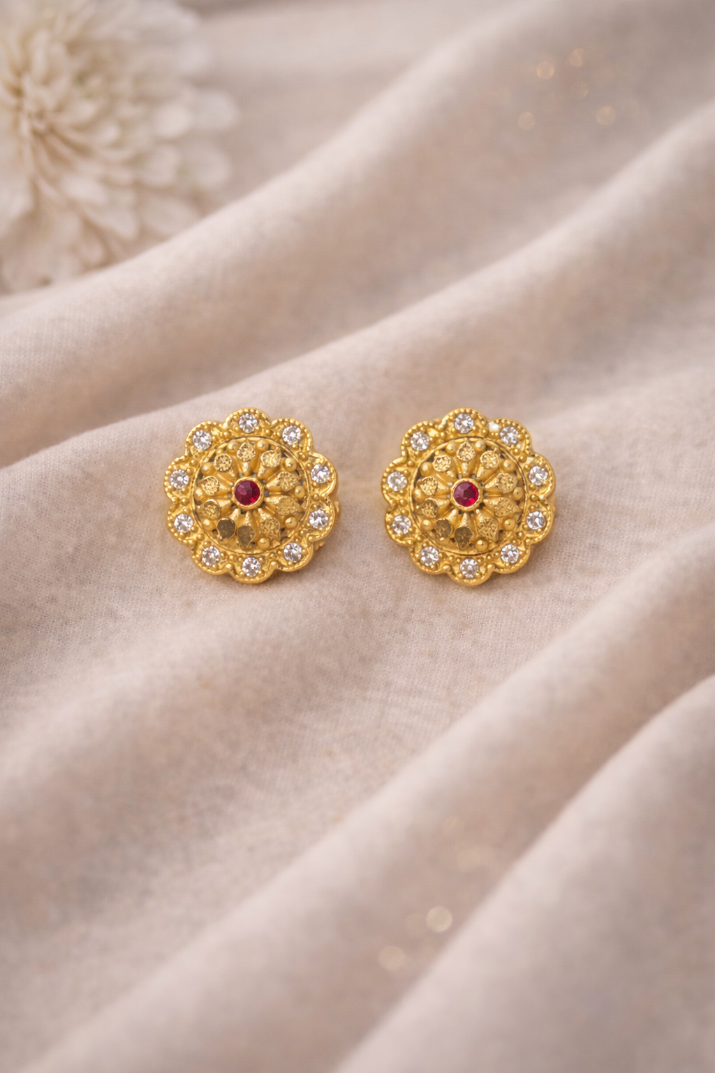 Traditional Gold Forming Bloom Earrings – Premium Micro Plating with Zircon Accents