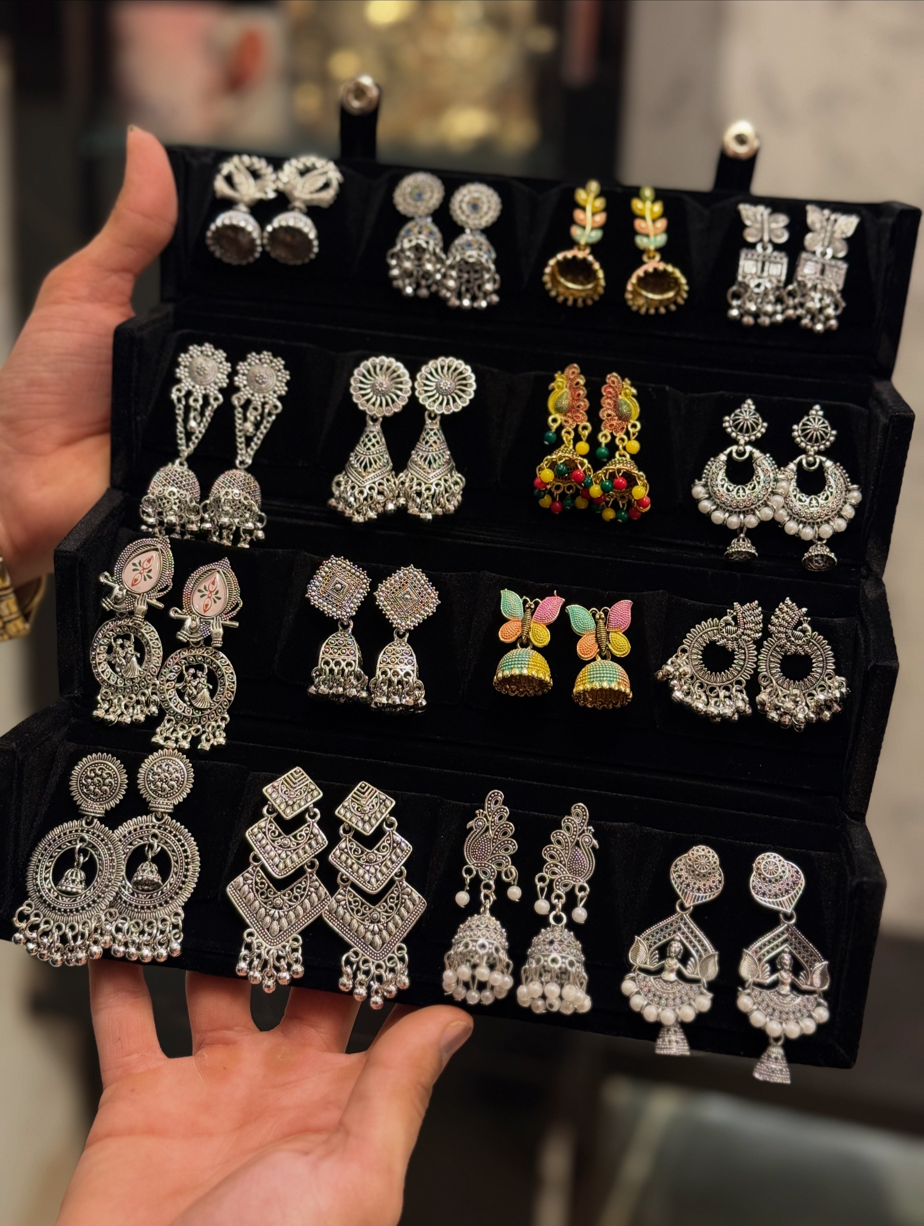 16-in-1 Oxidised Jhumka Earrings Set | Trending Combo Box for Girls & Women