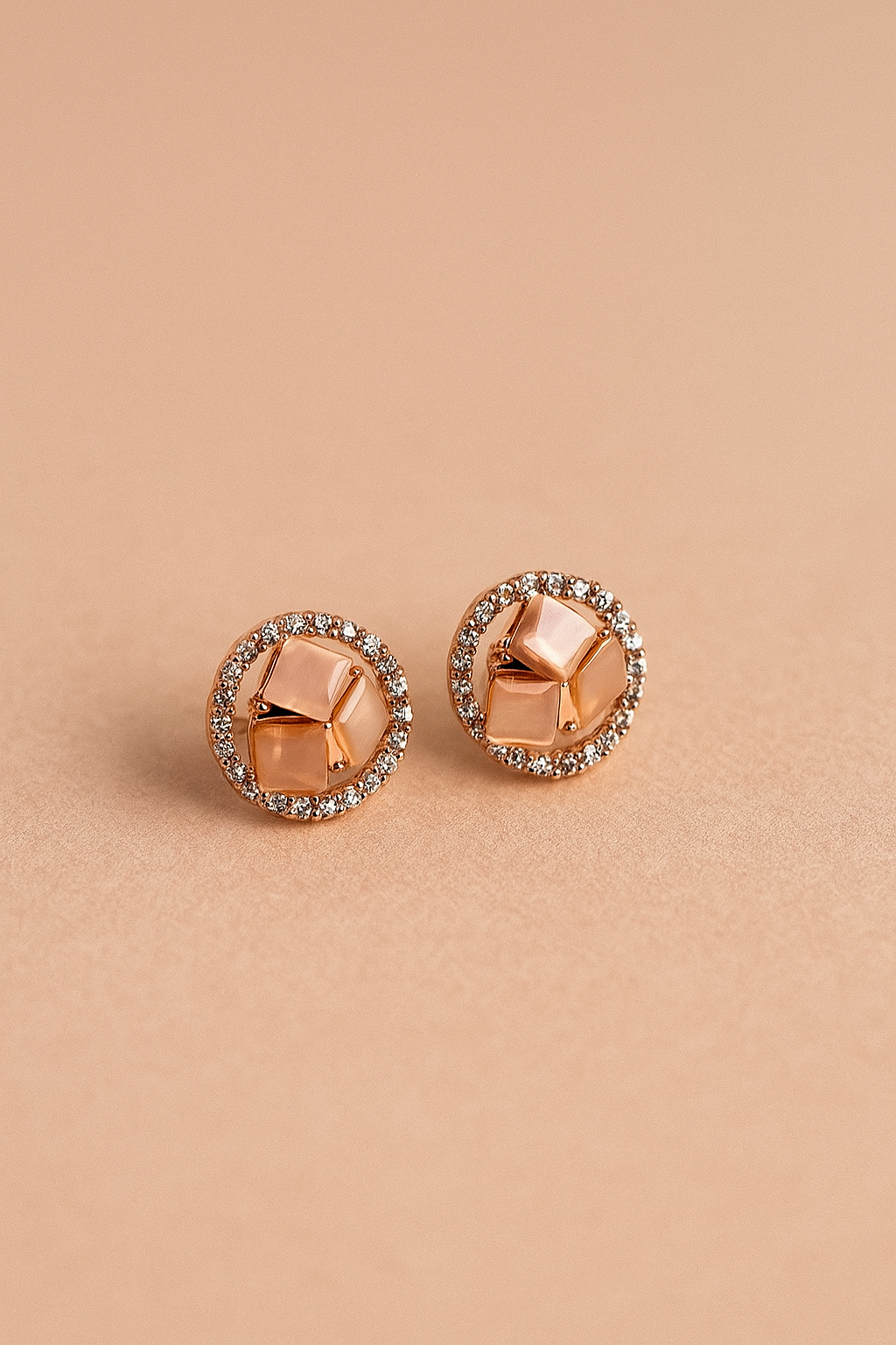 Beige Crystal Halo Stud Earrings