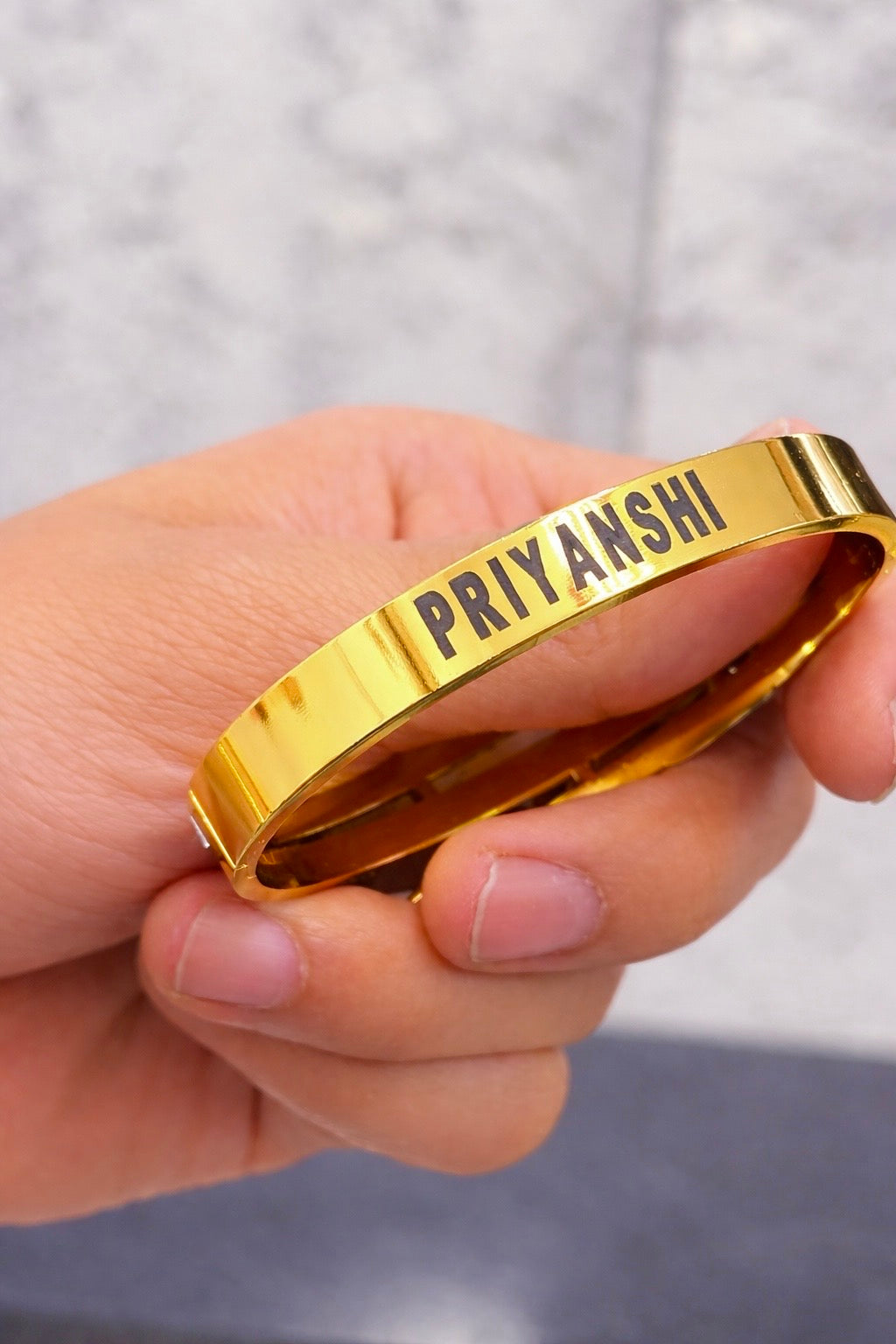 Customised Gold Name Bracelet for Women – Minimal Crystal Cuff Bangle