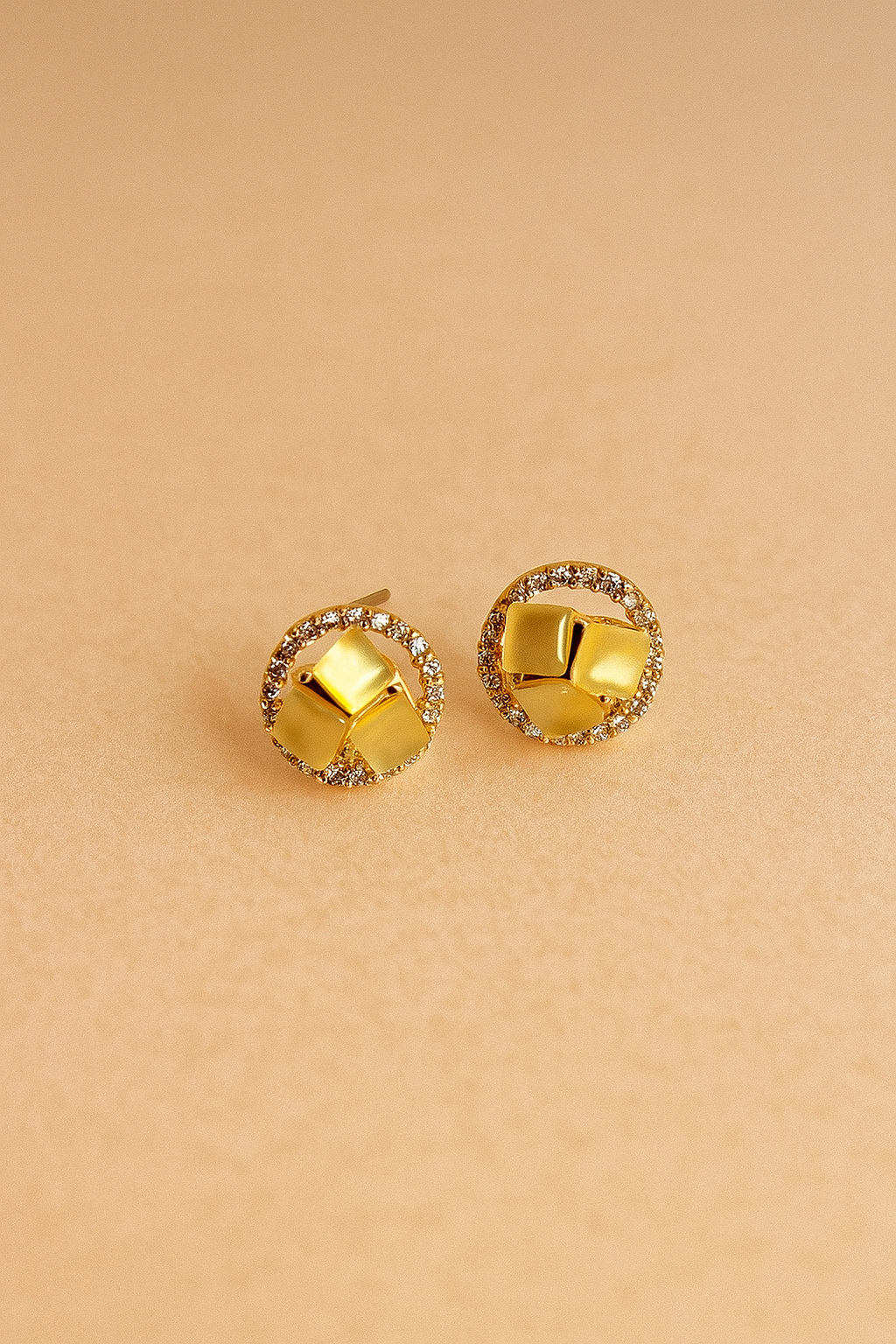 Beige Crystal Halo Stud Earrings