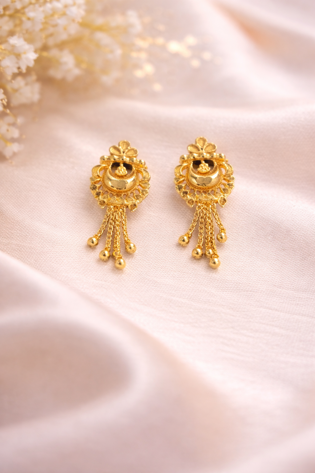 22K Micro Gold Plated Crescent Moon Tassel Earrings – Long-Lasting Gold Forming Jewelry