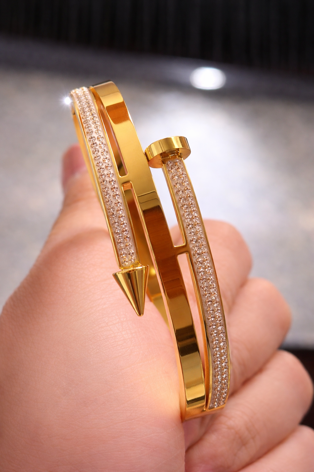 Customised Gold Name Bracelet for Women – Minimal Crystal Cuff Bangle