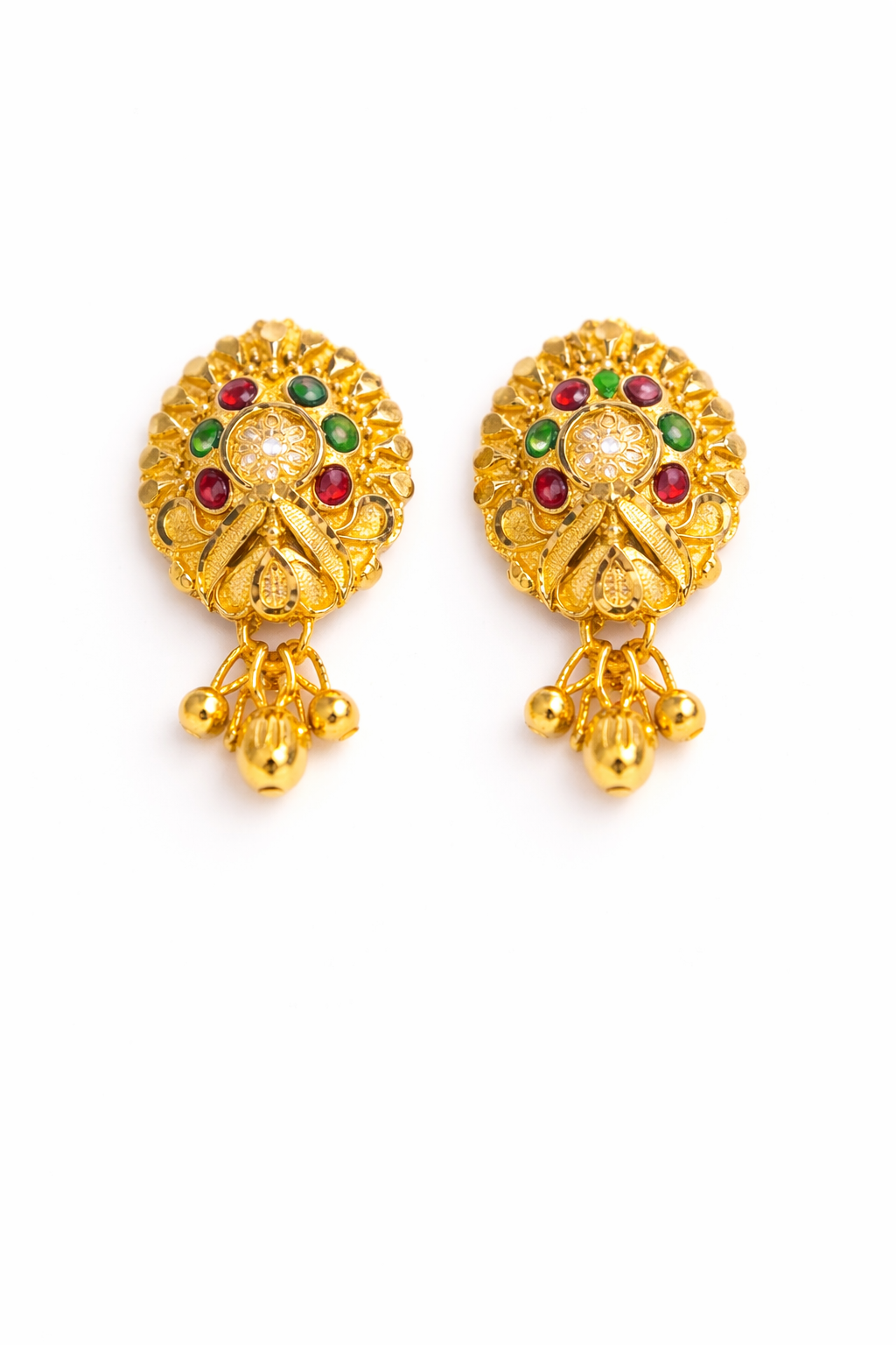 22K Micro Gold Plated Oval Navratna-Style Dangles – Long-Lasting Gold Forming Jewelry
