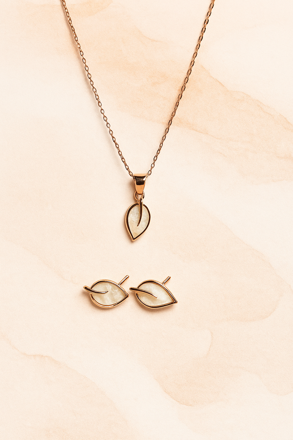 Rose Gold Leaf Pendant & Earrings Set – Elegant Daily Wear Jewelry