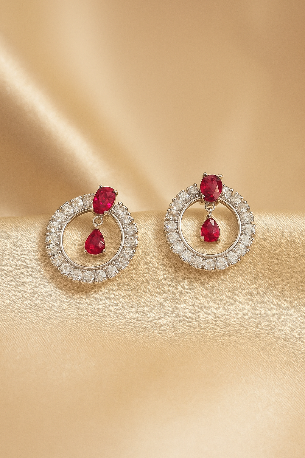 Ruby Zircon Halo Circle Earrings – Elegant Party Wear Jewelry