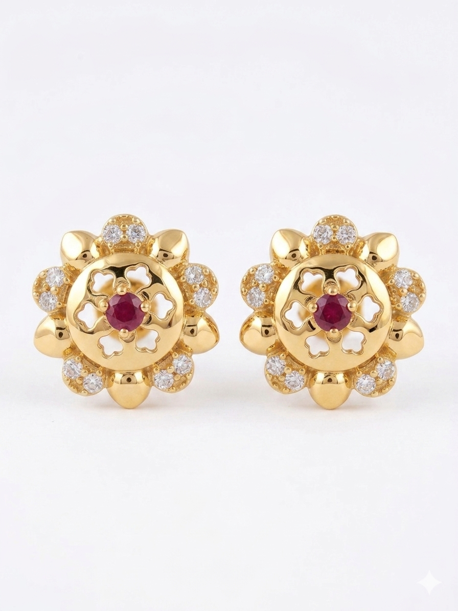 22K Micro Gold Plated Matte Floral Studs – Long-Lasting Gold Forming Jewelry