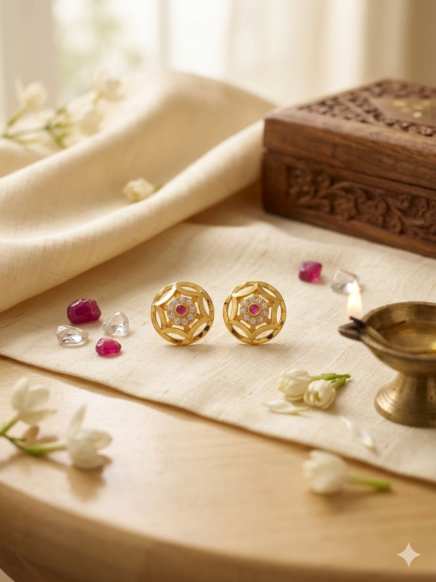 22K Micro Gold Plated Floral Mandala Studs – Long-Lasting Gold Forming Jewelry