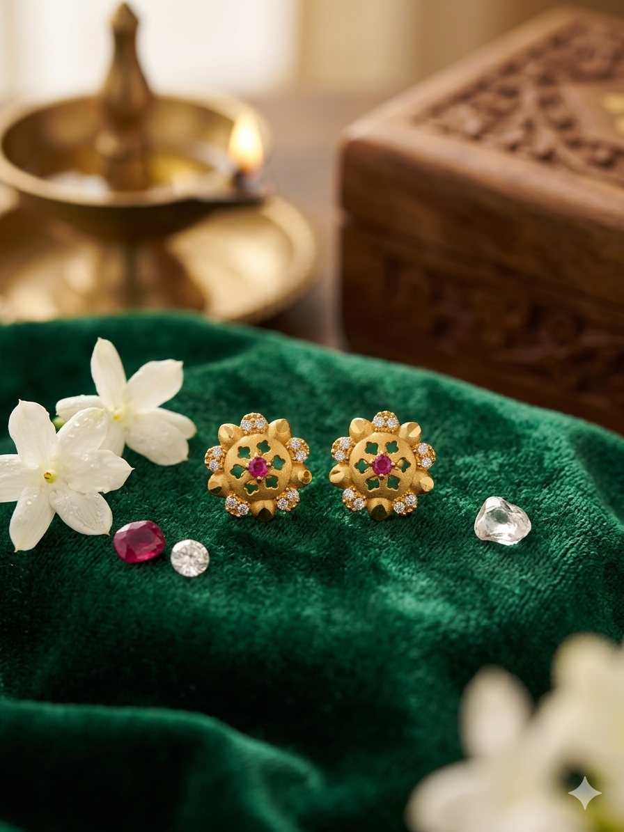 22K Micro Gold Plated Matte Floral Studs – Long-Lasting Gold Forming Jewelry