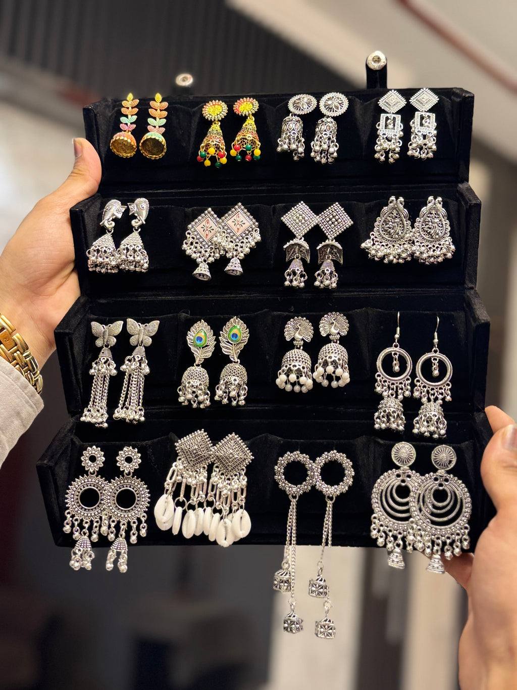 16-in-1 Oxidised Jhumka Earrings Set | Trending Combo Box for Girls & Women