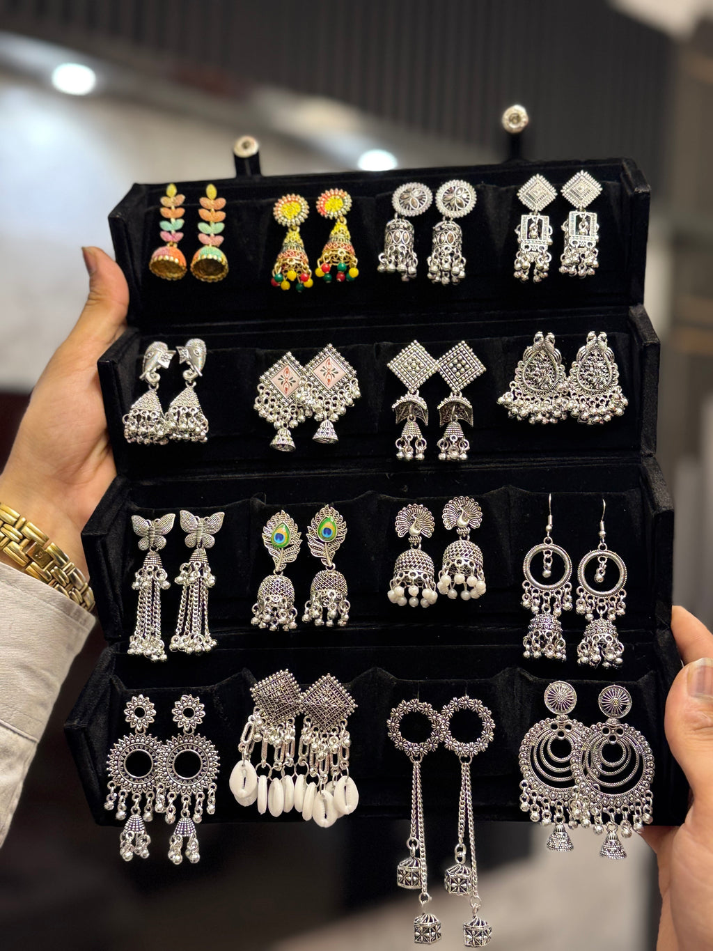 16-in-1 Oxidised Jhumka Earrings Set | Trending Combo Box for Girls & Women