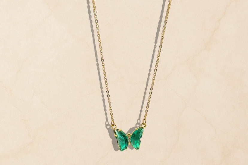 Elegant Butterfly Pendant Necklace – Green, Red, Yellow & Blue