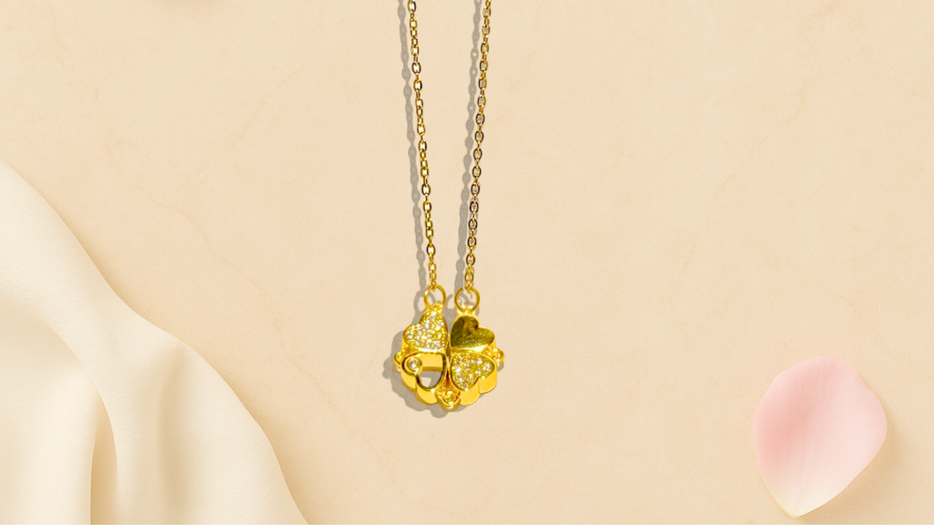 Rose Gold Four-Leaf Flower Pendant Necklace – Crystal Charm