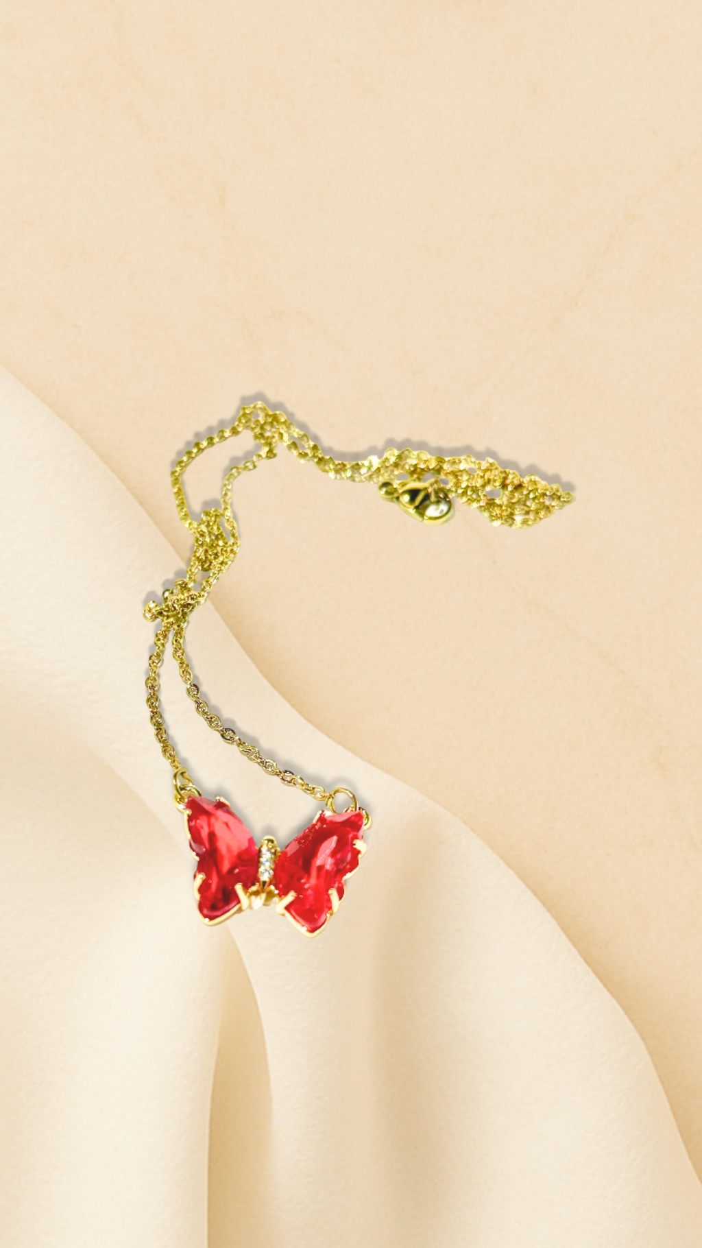 Elegant Butterfly Pendant Necklace – Green, Red, Yellow & Blue