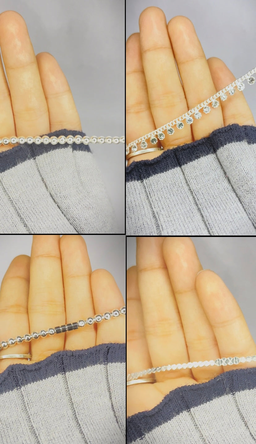 8 Pair Silver Finish Anklet Combo – Premium Quality with Gift Box