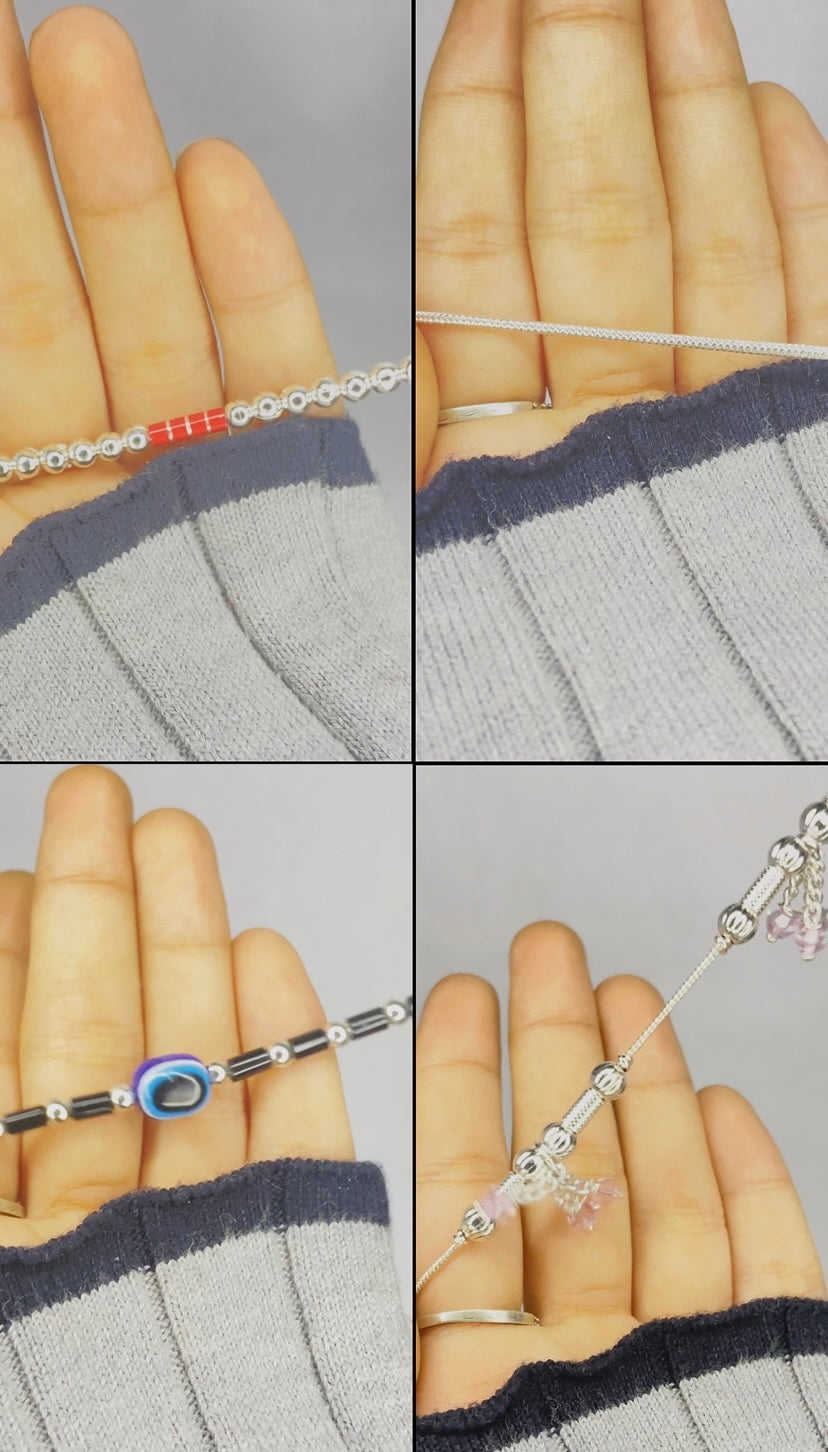 8 Pair Silver Finish Anklet Combo – Premium Quality with Gift Box