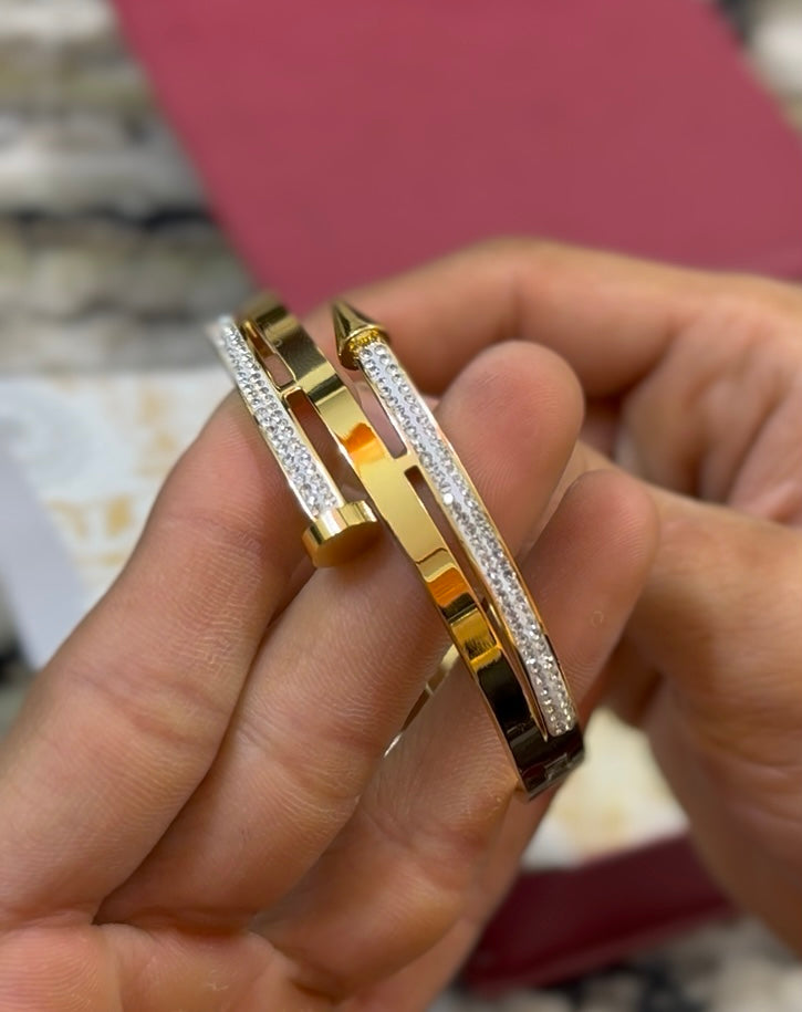 18K Gold Plated Micro Stone Kada for Girls | Trendy Elegant Bracelet with Free Jewellery Gift