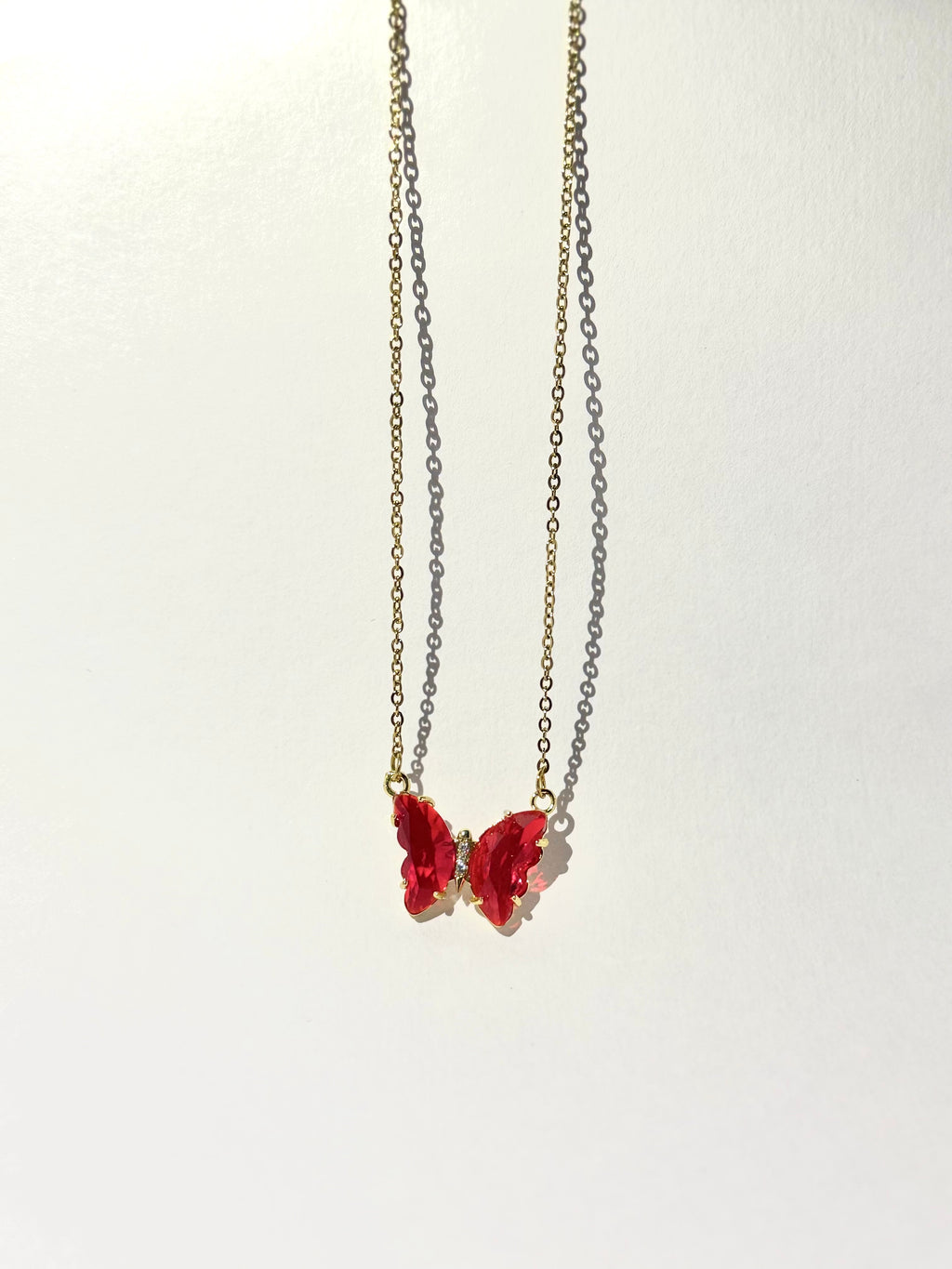 Elegant Butterfly Pendant Necklace – Green, Red, Yellow & Blue