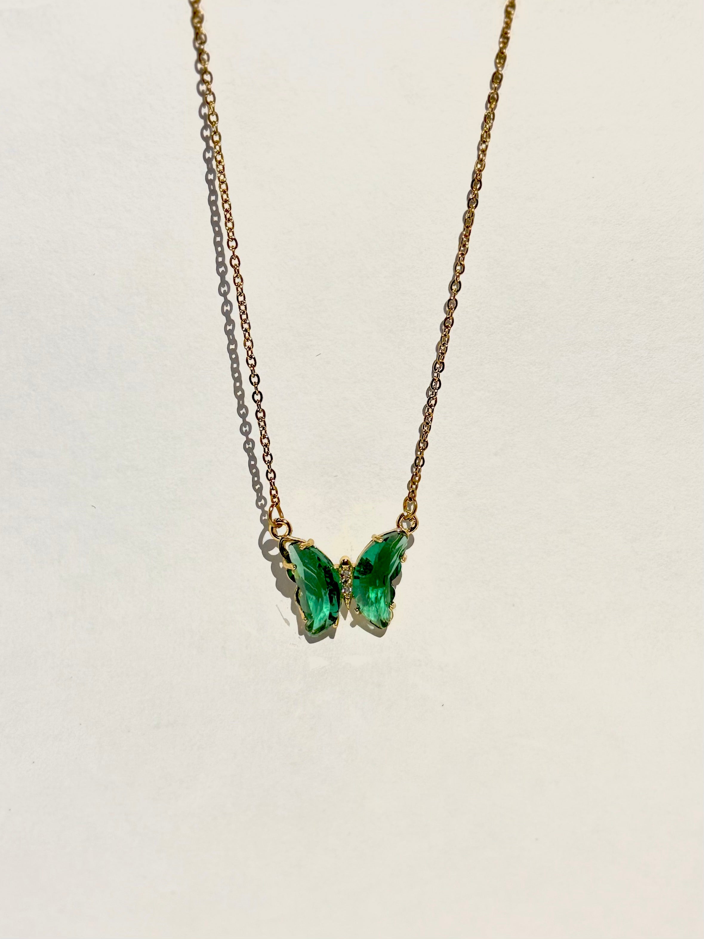 Elegant Butterfly Pendant Necklace – Green, Red, Yellow & Blue