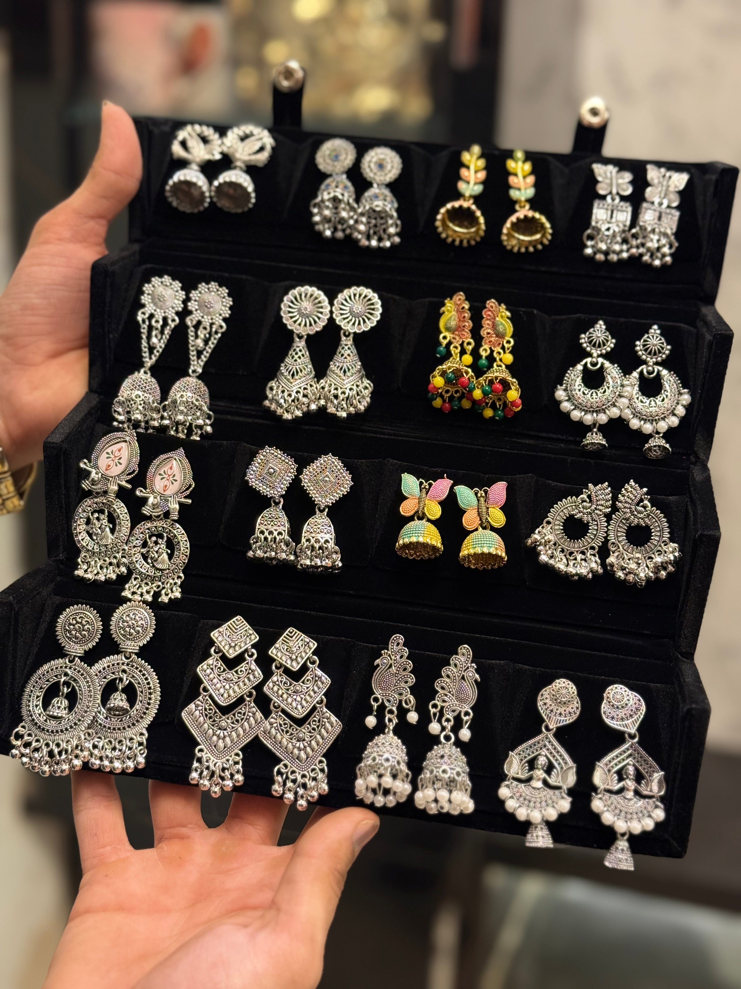 16-in-1 Oxidised Jhumka Earrings Set | Trending Combo Box for Girls & Women