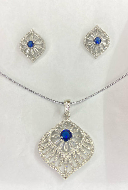 "Blue AD Stone Ring & Pendant, tops Set"