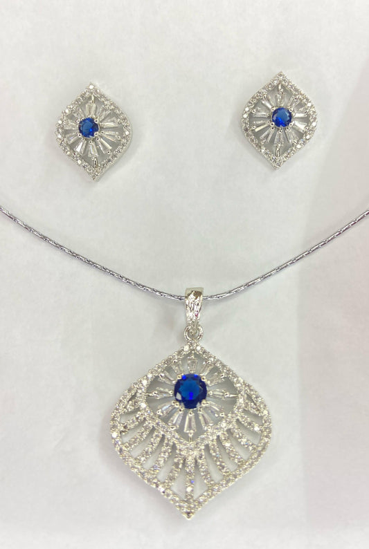 "Blue AD Stone Ring & Pendant, tops Set"