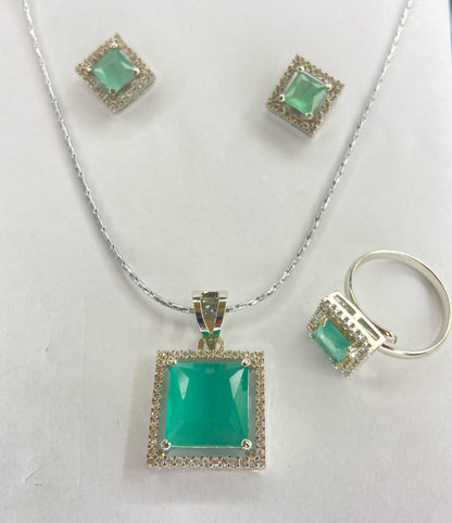 "Matte green AD Stone Ring & Pendant, tops Set"