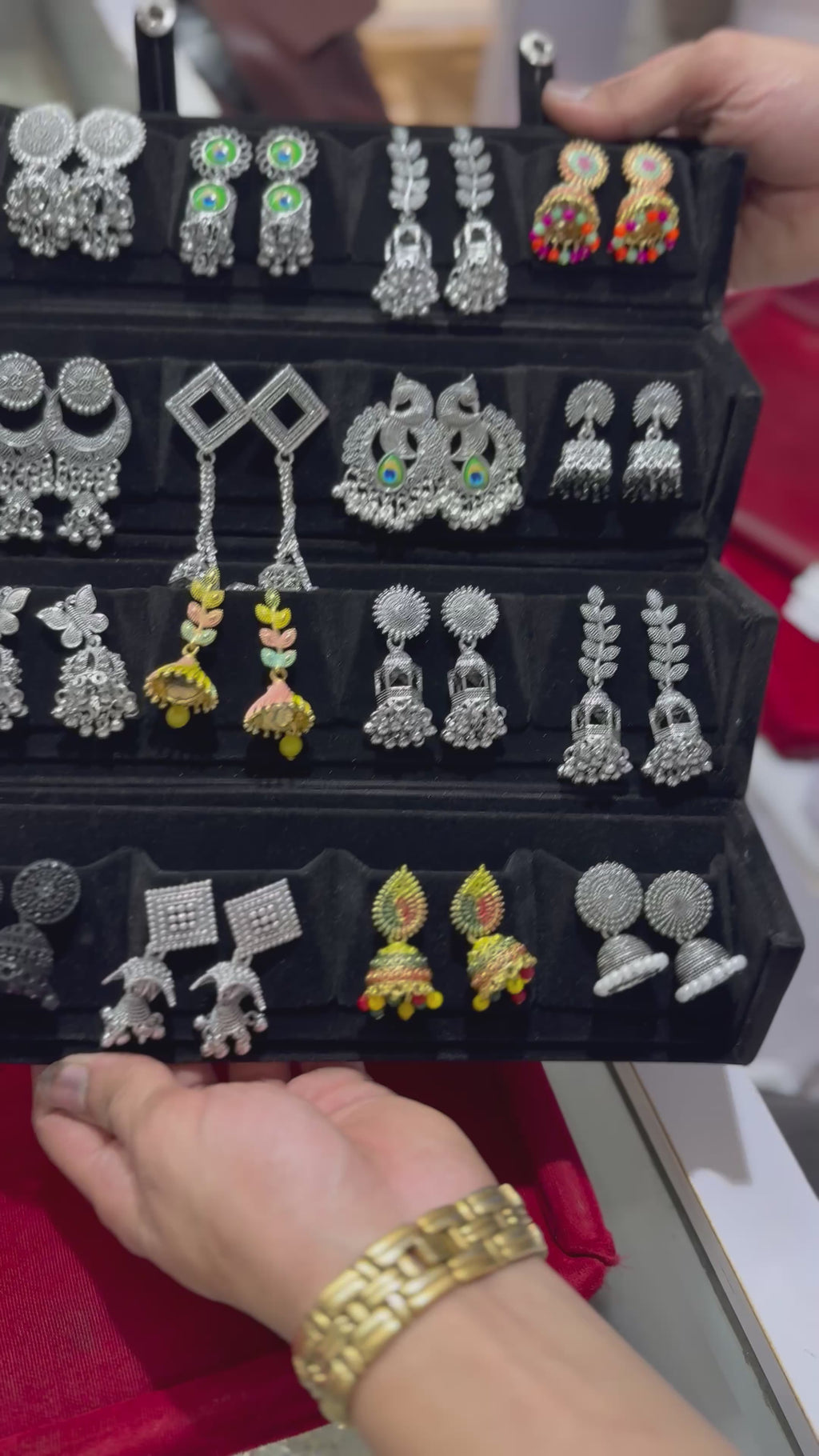 Royal Fusion Combo – 16 Oxidised Jhumka Set + Rose Gold Crystal Heart Necklace