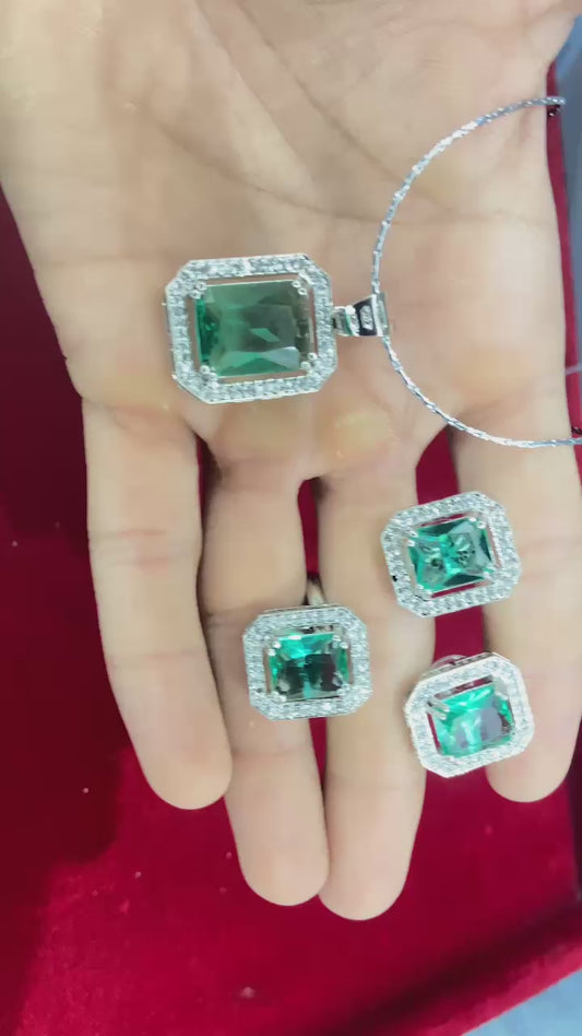 "Green AD Stone Ring & Pendant Set"