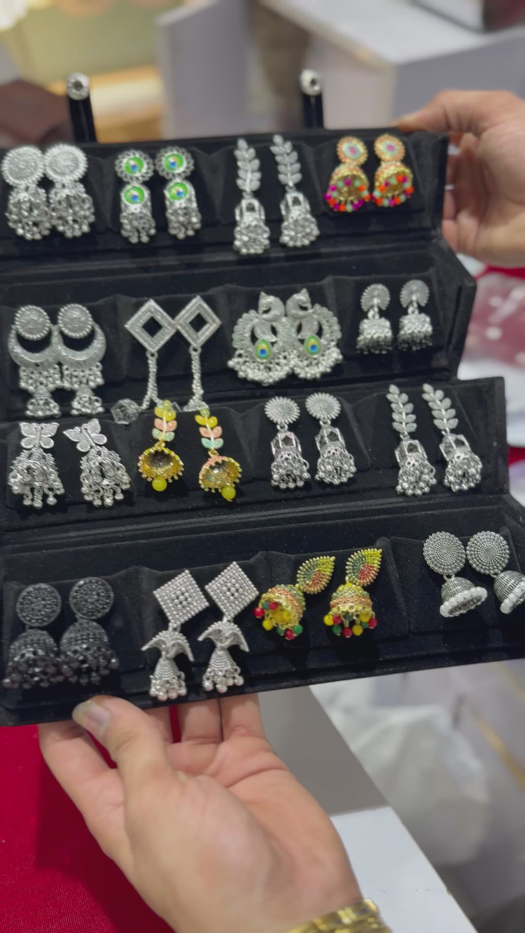 Royal Fusion Combo – 16 Oxidised Jhumka Set + Rose Gold Crystal Heart Necklace