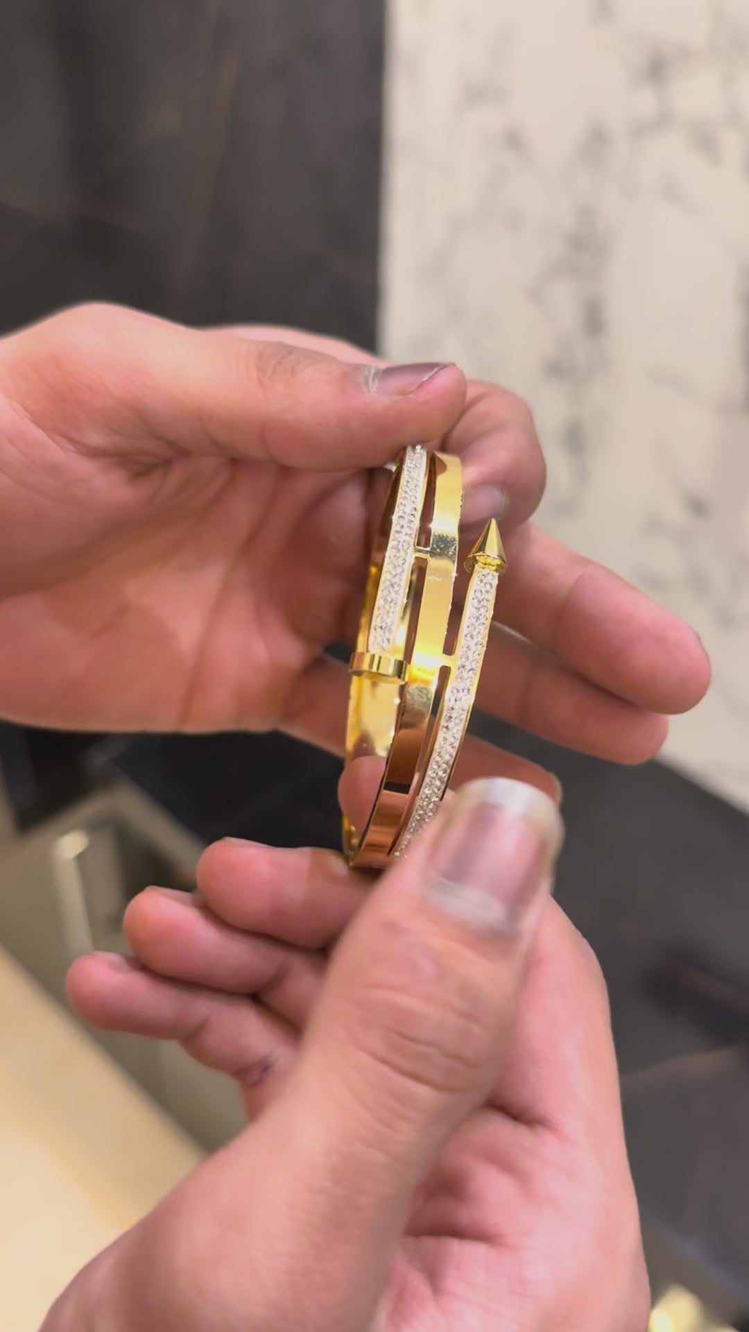 Customised Gold Name Bracelet for Women – Minimal Crystal Cuff Bangle