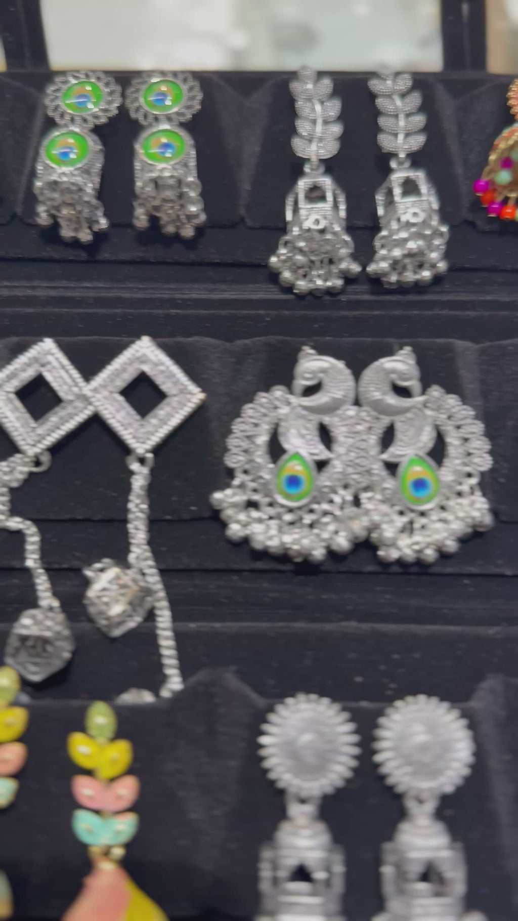 Royal Fusion Combo – 16 Oxidised Jhumka Set + Rose Gold Crystal Heart Necklace