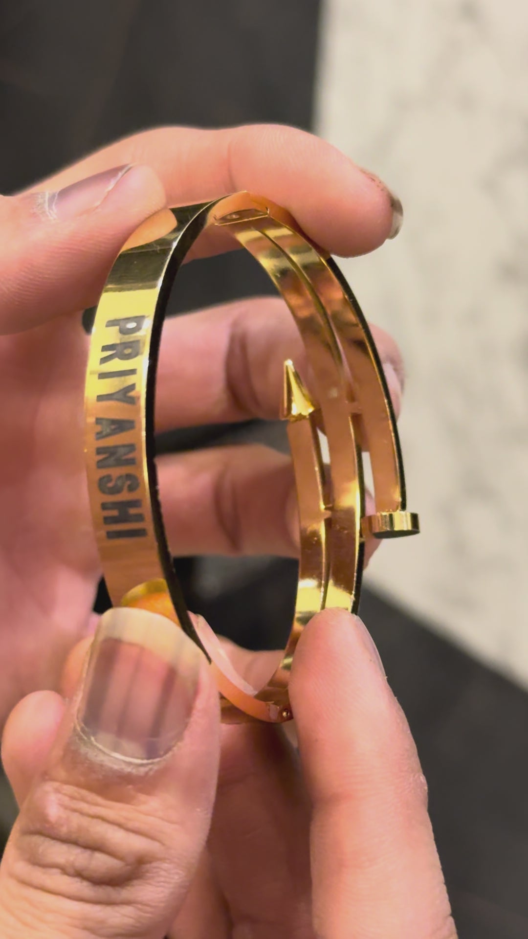 Customised Gold Name Bracelet for Women – Minimal Crystal Cuff Bangle