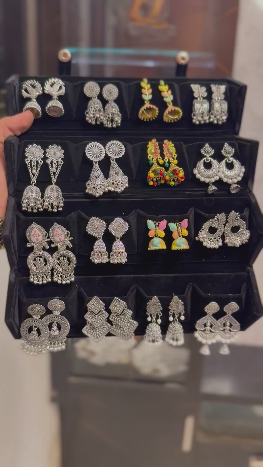 16-in-1 Oxidised Jhumka Earrings Set | Trending Combo Box for Girls & Women