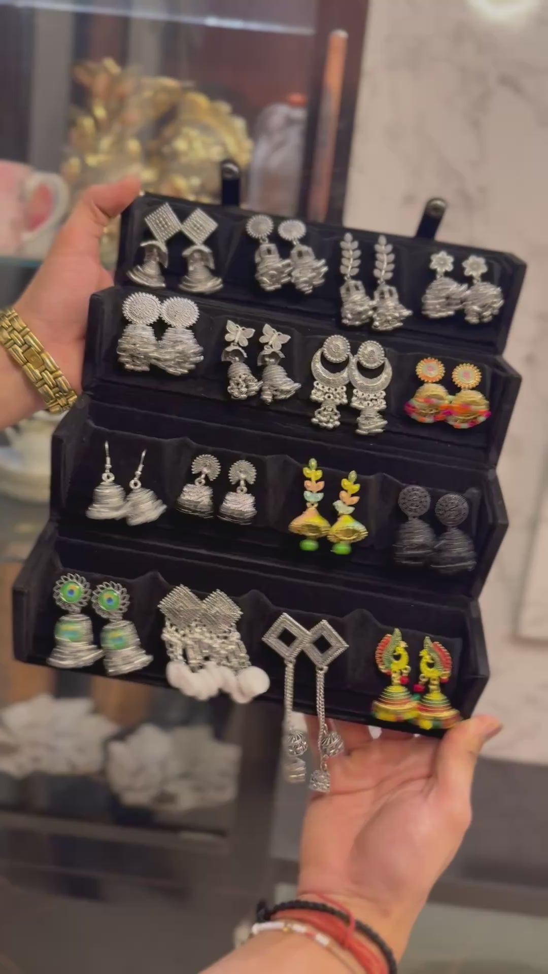 16-in-1 Oxidised Jhumka Earrings Set | Trending Combo Box for Girls & Women