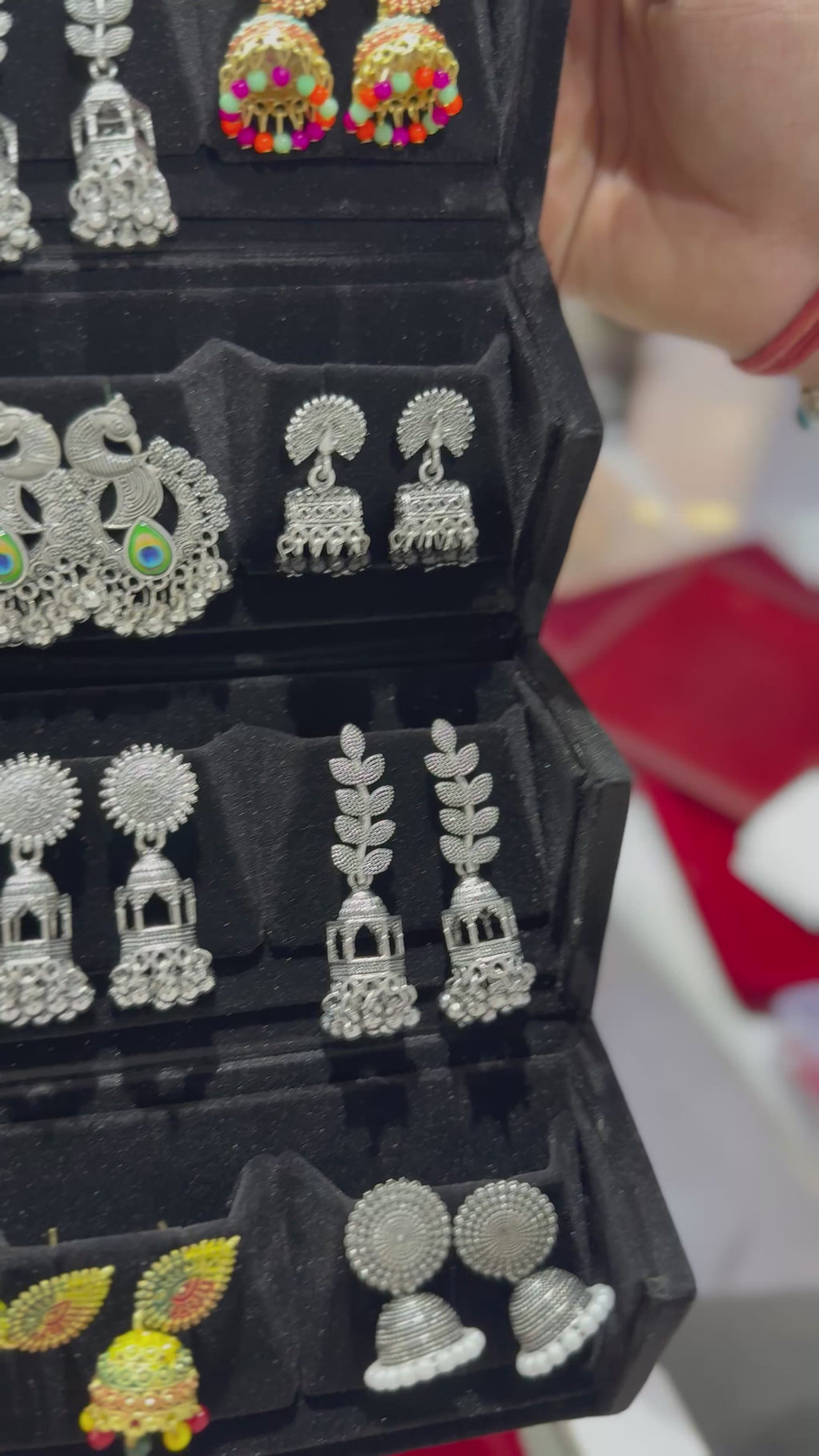 Royal Fusion Combo – 16 Oxidised Jhumka Set + Rose Gold Crystal Heart Necklace